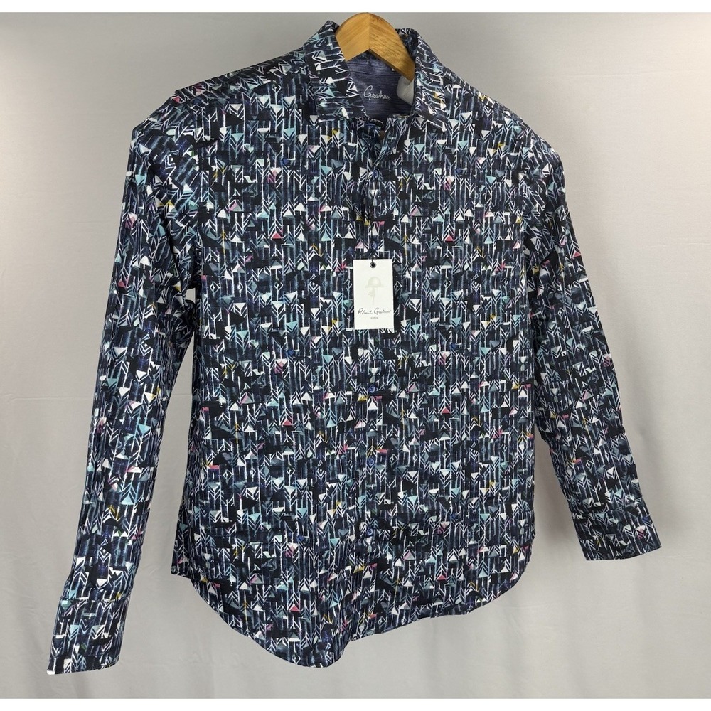 Robert Graham Button-Up Shirt Mens XL Modern Art Geometric Flip Cuff LS Cotton